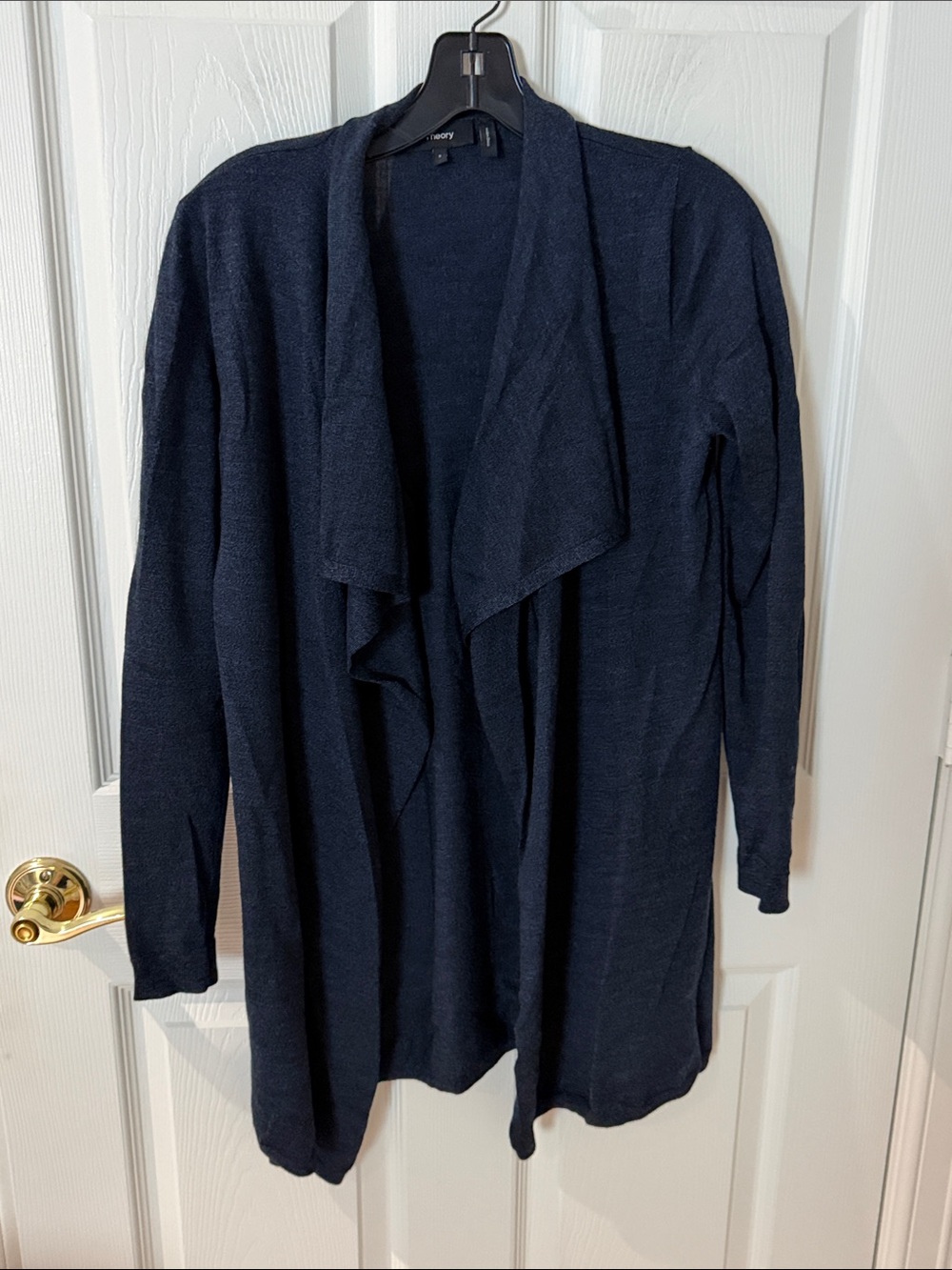 Theory Trincy O Soft Luster Wool Waterfall Cardigan Navy Small